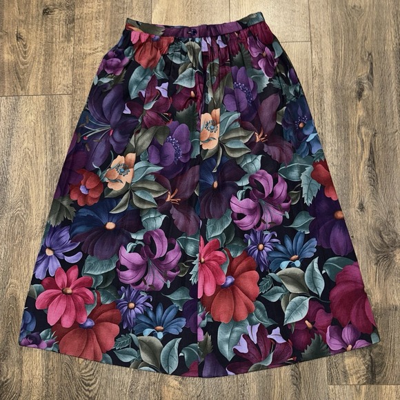 Alfred Dunner Dresses & Skirts - Vintage Alfred Dunner Midi Skirt Womens Sz 8 Bright Floral Dark Romantic USA‎